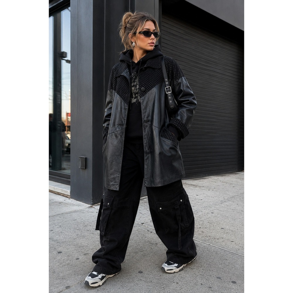 Vintage Donna Pelle Embossed Leather Coat Jacket 1X Urban 90s Retro Streetwear